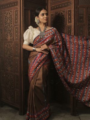 Brown Hand Embroidery Saree