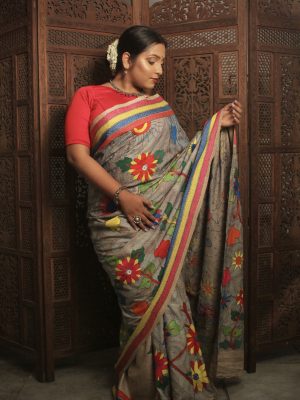 Tussar Sujni Carpet Katha Saree