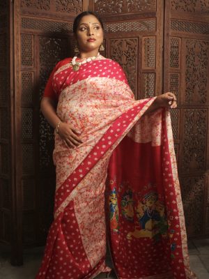 Red Silk Batik Saree