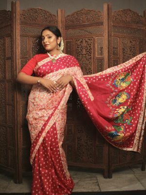 Red Silk Batik Saree