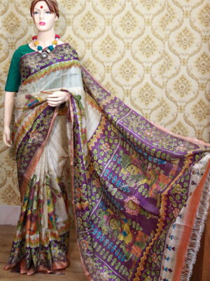 Checks Tussar Kalamkari Saree