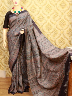 Tussar Organic Ajrakh Block Saree