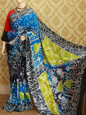 Black & Blue Silk Batik Saree