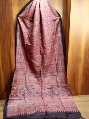 Tussar Organic Ajrakh Block Saree